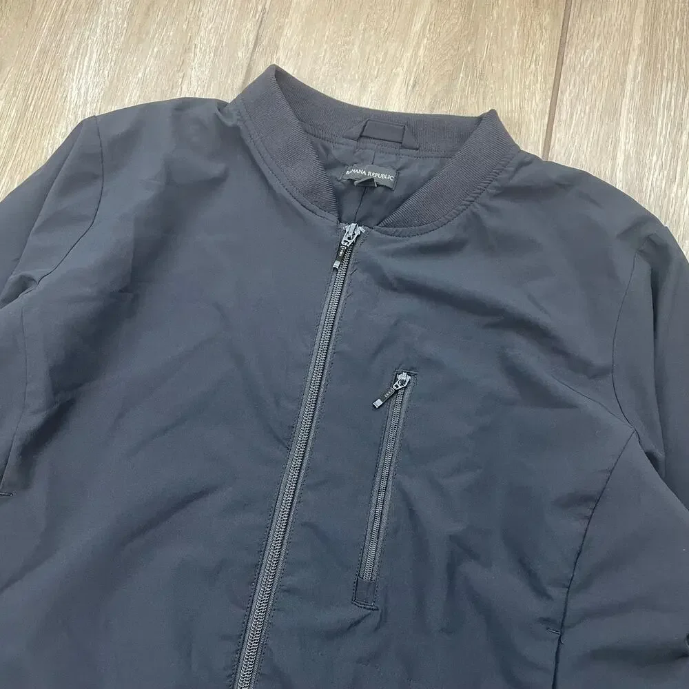 Banana Republic Bomber Jacket Mens Medium Black Full Zip Stretch Lightweight